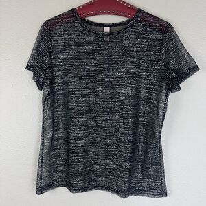 Victoria’s Secret Metallic Dots Sheer Mesh Short Sleeve Tee Top Black Silver M